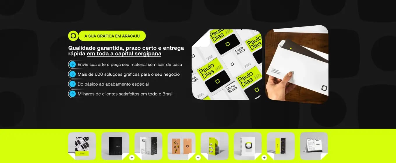 Banner da Printi para gráfica em Aracaju com destaque para cartões de visita, envelopes personalizados e materiais gráficos profissionais com entrega rápida em toda capital sergipana.