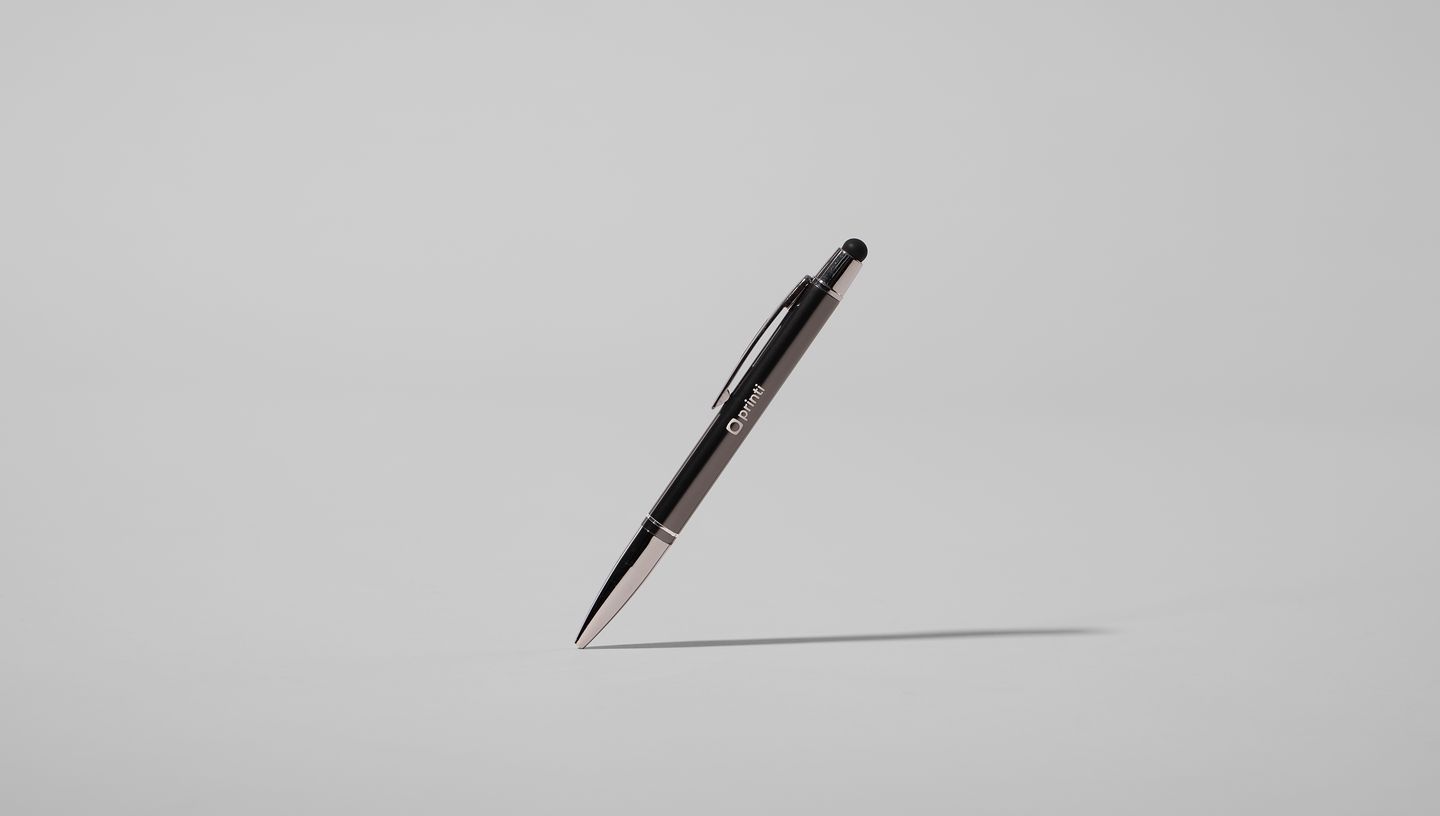 Caneta metal touch script em fundo cinza
