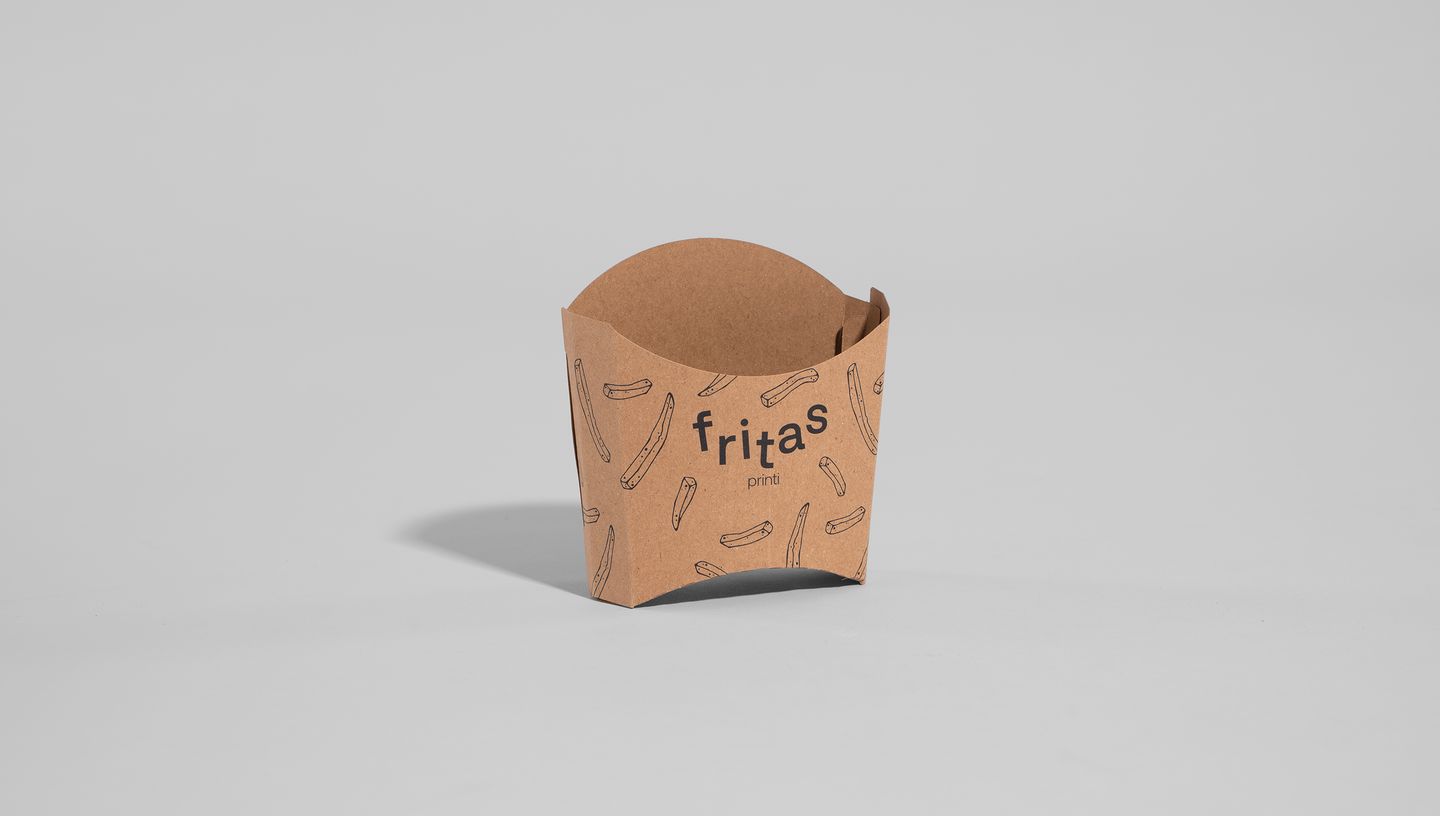 Embalagem batata frita da Printi em fundo cinza