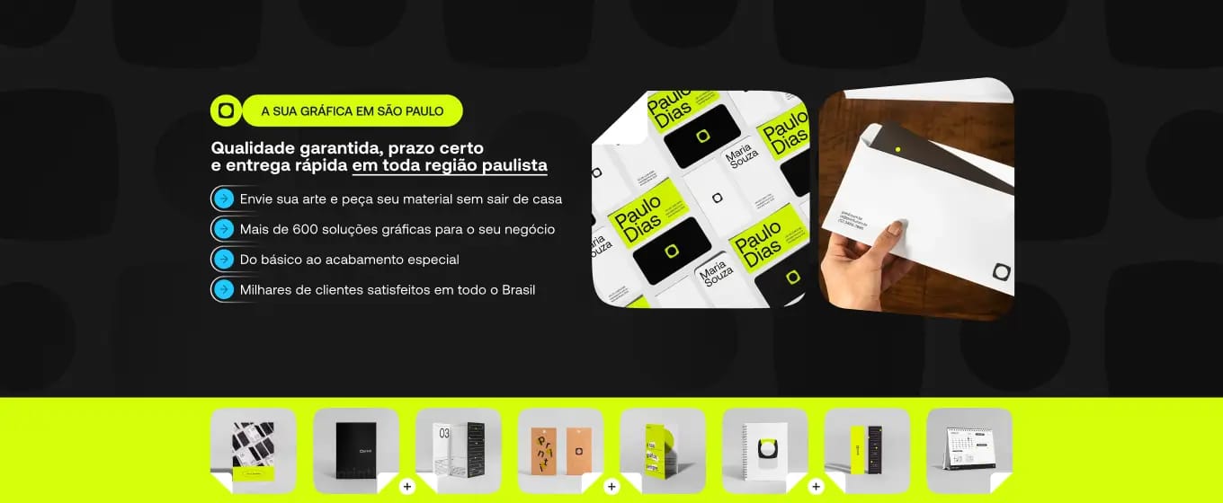 Banner da Printi para gráfica em São Paulo com destaque para cartões de visita, envelopes personalizados e materiais gráficos profissionais com entrega rápida na capital paulista.