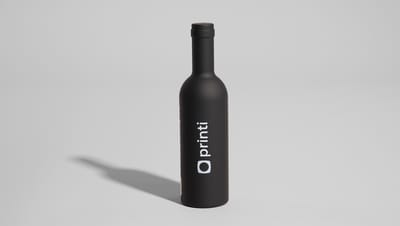Garrafa de vinho personalizada com logo da Printi, na cor preta.