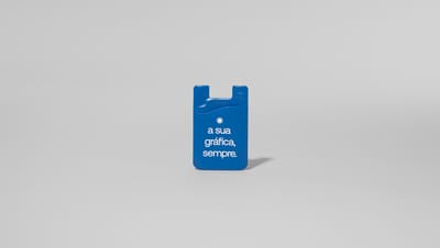 Porta cartão para celular personalizado na cor azul com slogan da Printi.