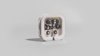 Fone de ouvido com microfone personalizado com logo da Printi na capa.