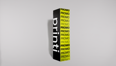 Totem quadriedro nas cores preto e verde-limão em fundo cinza