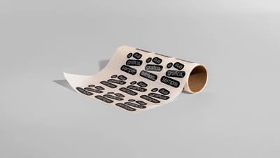Rolo de adesivos quadrados personalizados pretos com impressão de alta qualidade, ideal para rotulagem de produtos e branding corporativo.