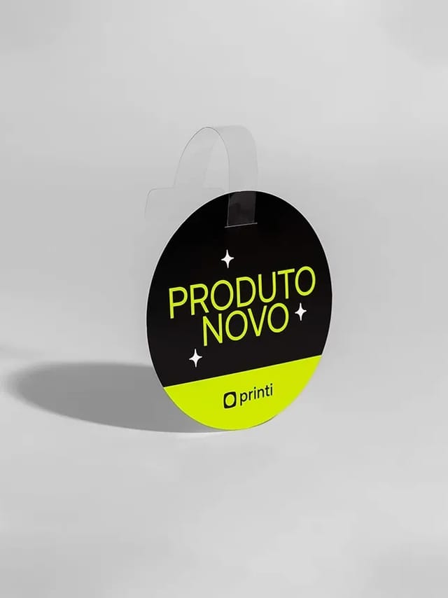 Wobbler: material promocional para gôndolas, destaca produtos com peças adesivas de PS. Ideal para campanhas no ponto de venda.