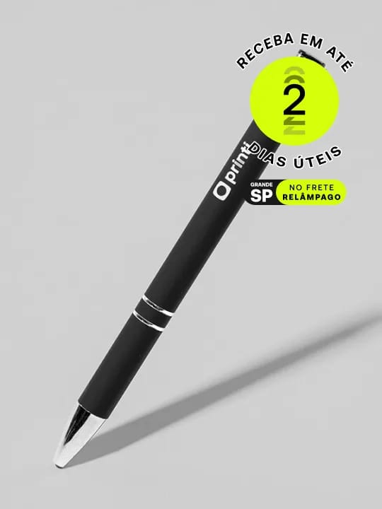 Caneta Alumínio Classic Soft Premium: elegante e versátil, com gravação a laser e clip metálico, ideal para ações promocionais e corporativas.
