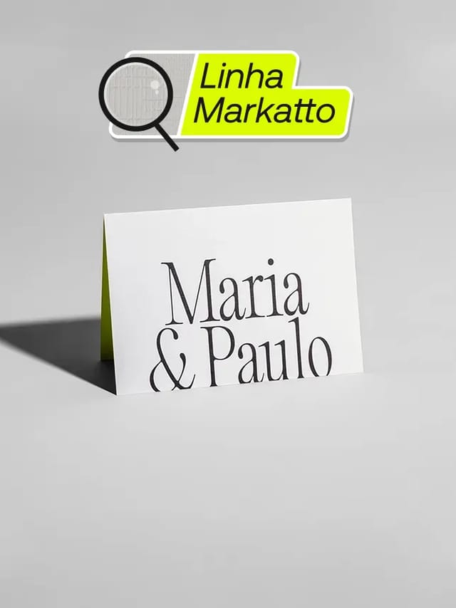 Convite de casamento em papel Markatto de alta gramatura e acabamento luxuoso. Qualidade superior para anunciar o dia mais importante com toda elegância e sofisticação que merece.