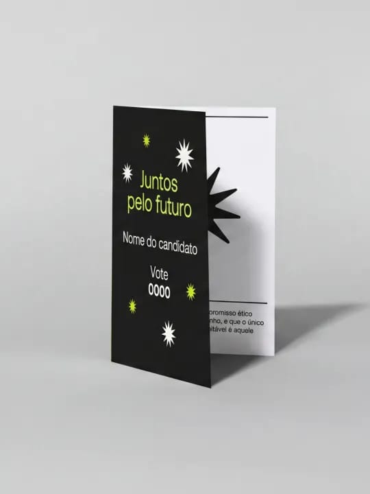 Folder eleitoral com 1 dobra ideal para apresentar propostas, candidatos e informações de campanha de forma organizada.